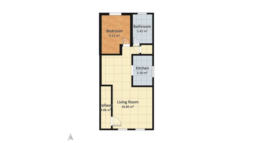 One Bedroom apartment in Cardiff floor plan 51.35