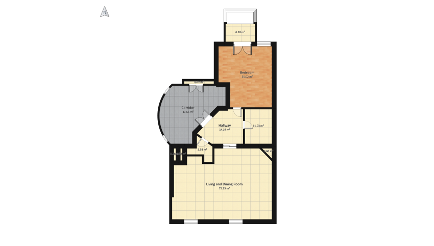 Older apartment restored for present living floor plan 203.17