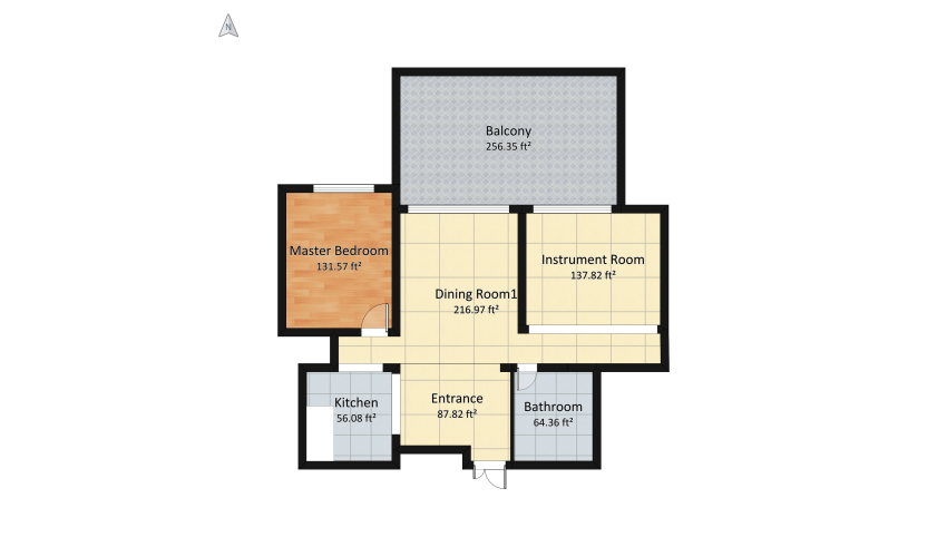 Modern Black, White and Gray Small Apartment floor plan 101.88