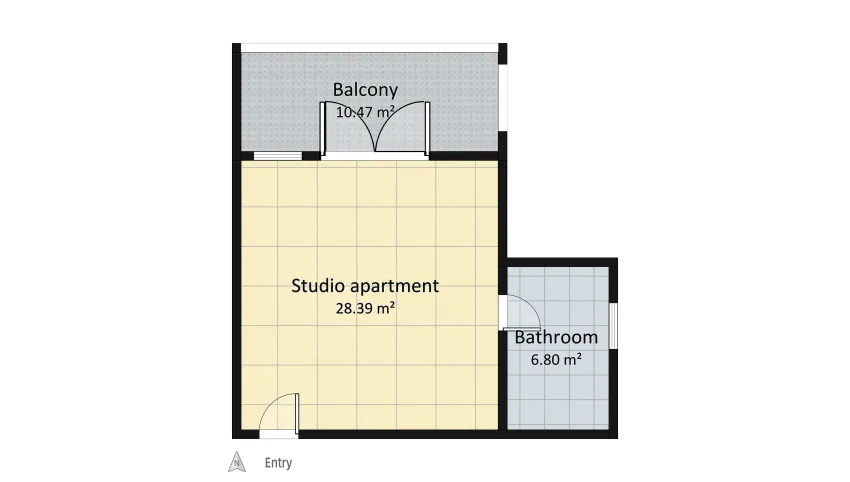 peaches and pink studio apartment floor plan 45.67