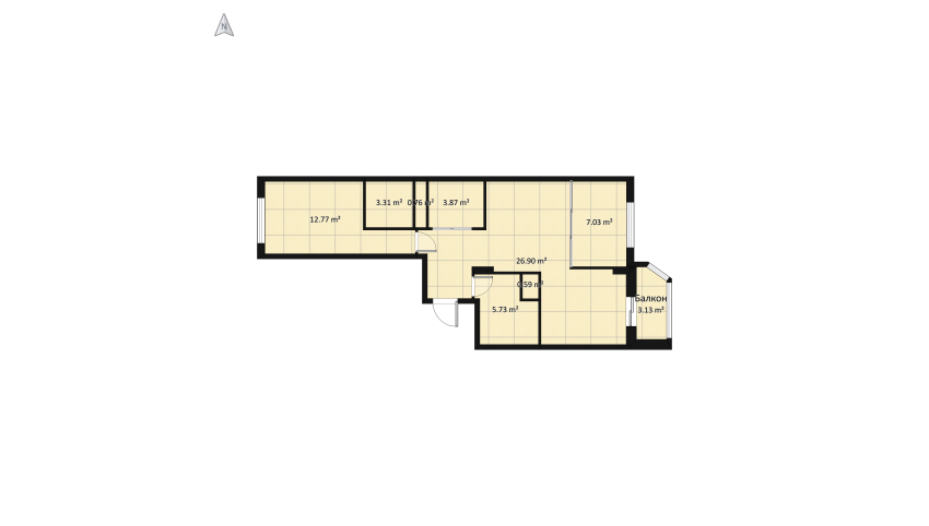 Two-room neoclassical apartment floor plan 72.98