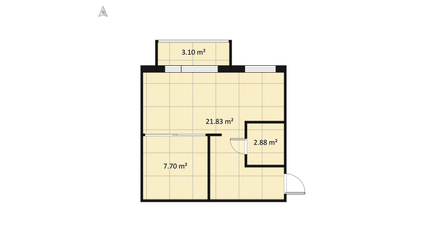 Modern one room flat for two sisters floor plan 39.19