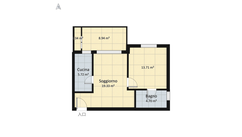 Bilocale floor plan 61.57