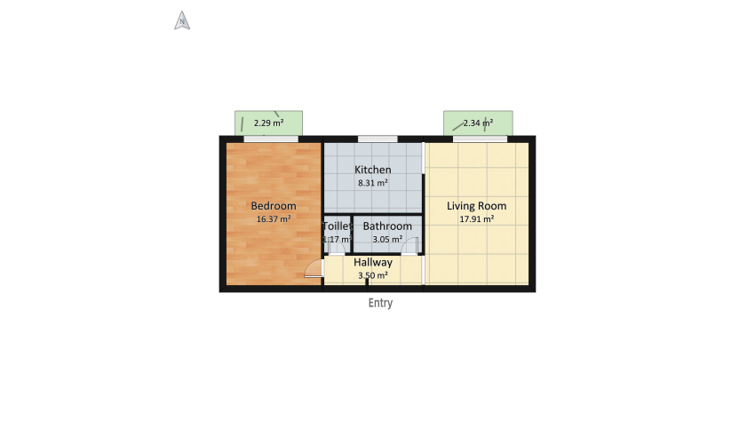 2-rooms apartment  floor plan 116.43