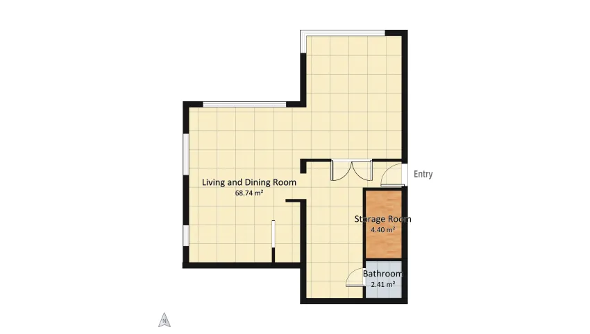 Living room, dining room, kitchen and hall, 3D VISUALIZATION floor plan 75.55