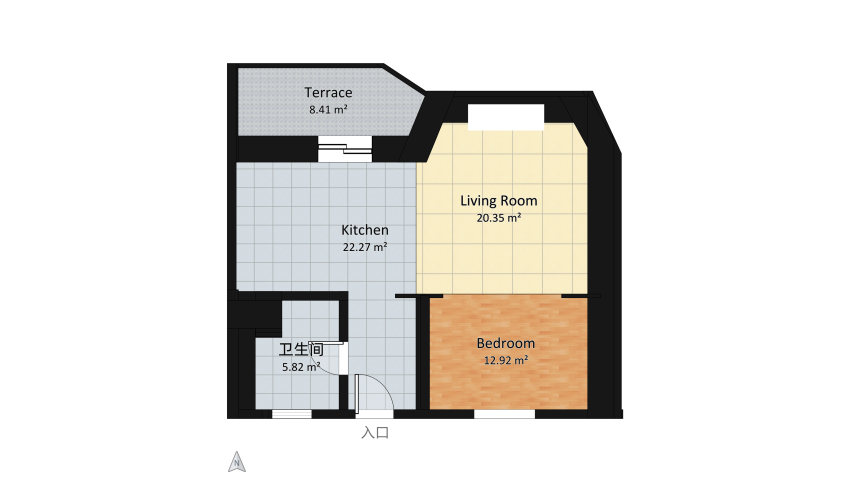 Small Cozy Flat in Los Angeles floor plan 69.78