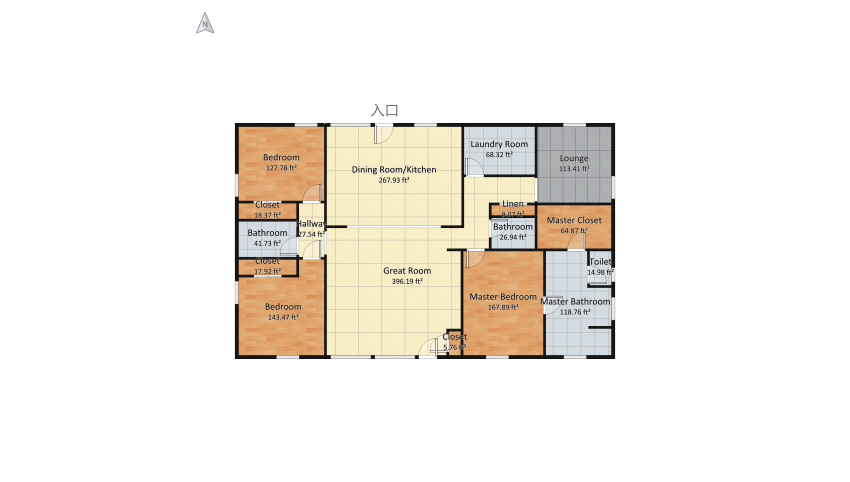 3 Bed 2.5 Bath Single Family floor plan 163.04