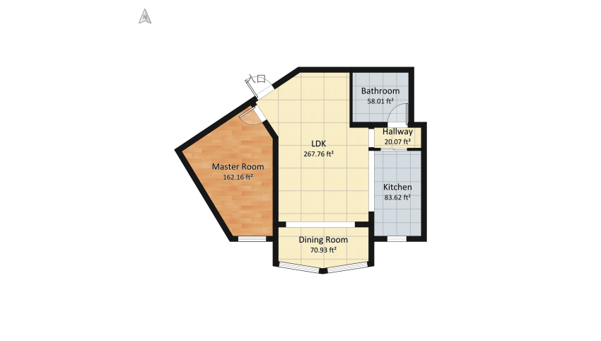1 Bedroom Modern Industrial Design Apartment  floor plan 70.35