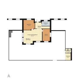floor plan of a modern entryway and living area layout featuring smart furniture arrangement to optimize space, designed with Homestyler's automated floor plan generation feature.