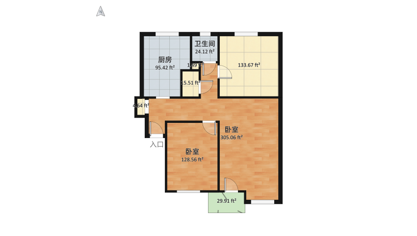 funky and colorful two bed floor plan 75.81