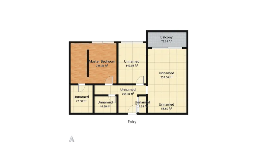 Two bedroom apartment floor plan 93.89