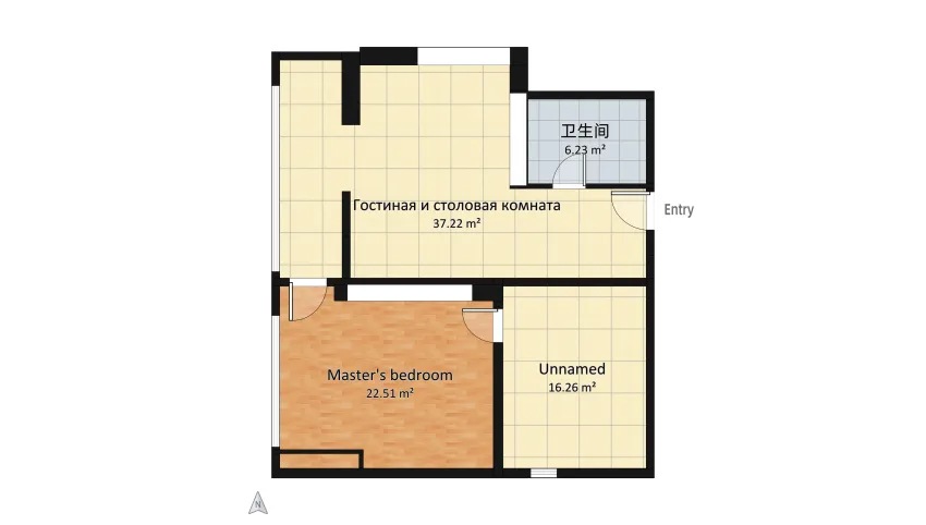 2 rooms apartment floor plan 82.24