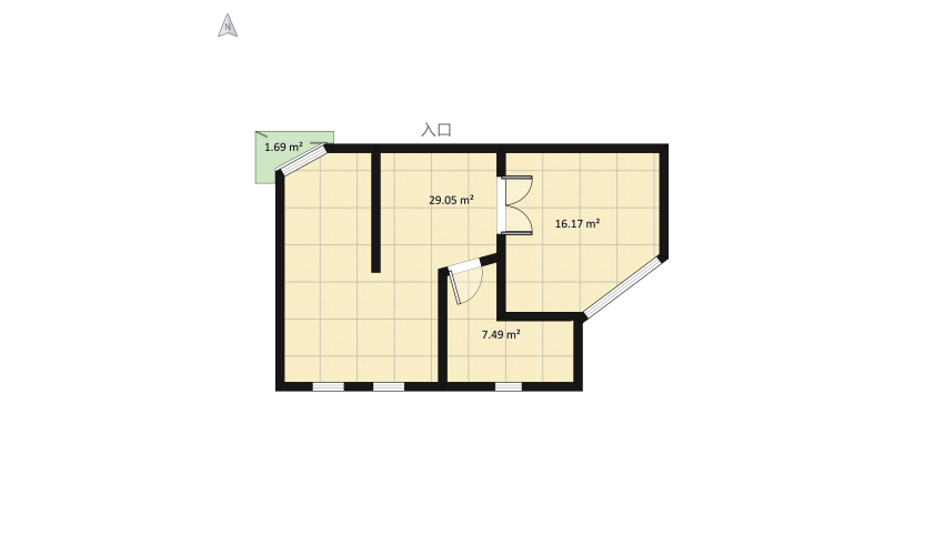 One room apartment floor plan 61.56