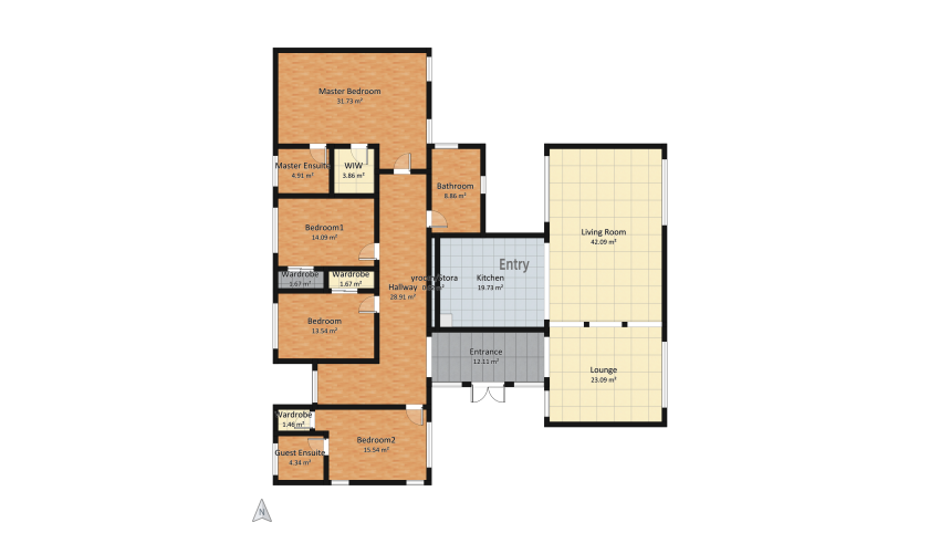 H-frame house floor plan 228.23