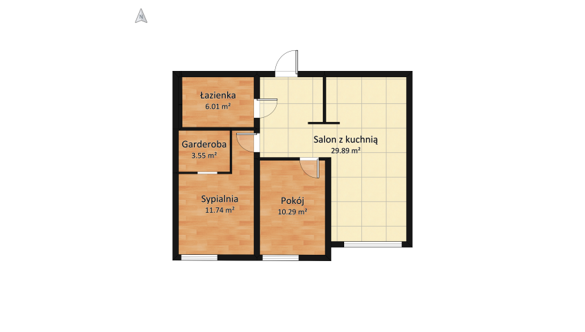 Wood and black in modern flat floor plan 69.29