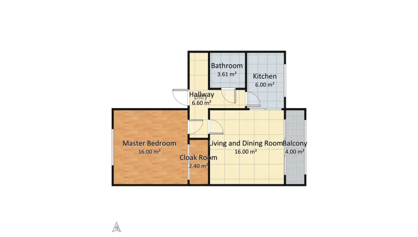 two-roomed flat floor plan 54.61