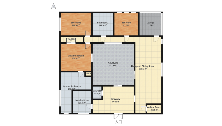 Bohemian Style 3 Bedroom 3 Bathroom Home with Courtyard floor plan 299.27