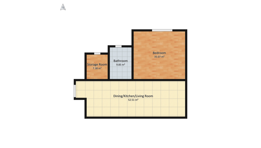 One bedroom modern summer apartment floor plan 114.87
